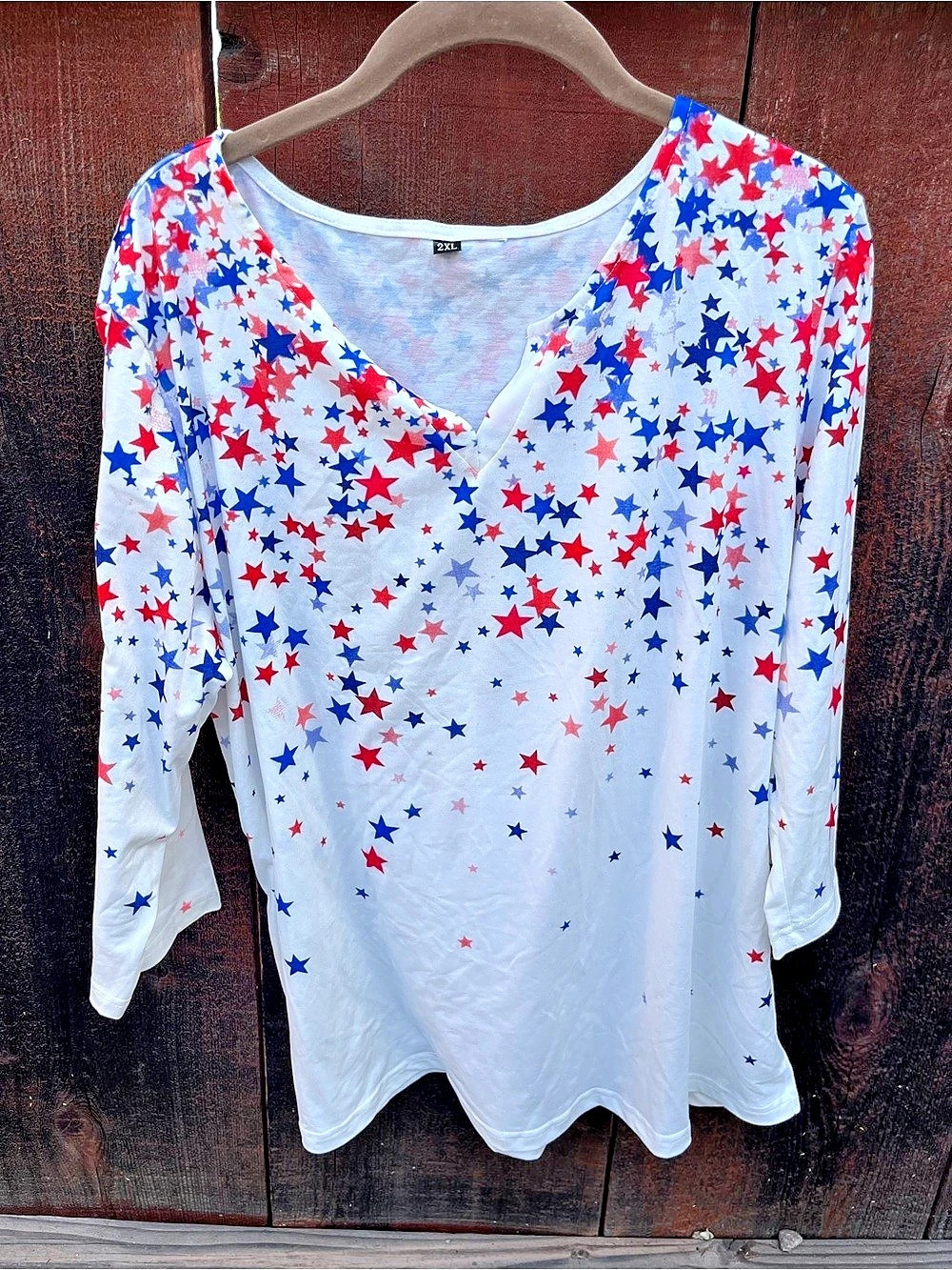 Star Print Long Sleeve Top in White & Blue Like New